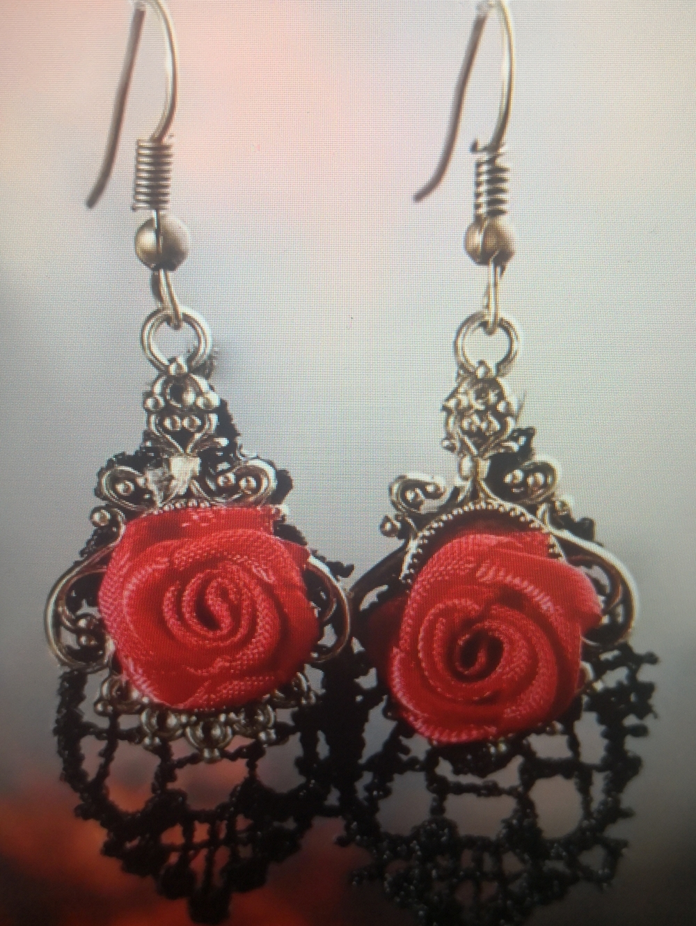 Vintage-Style Red Rose Drop Earrings - Women Jewelry
